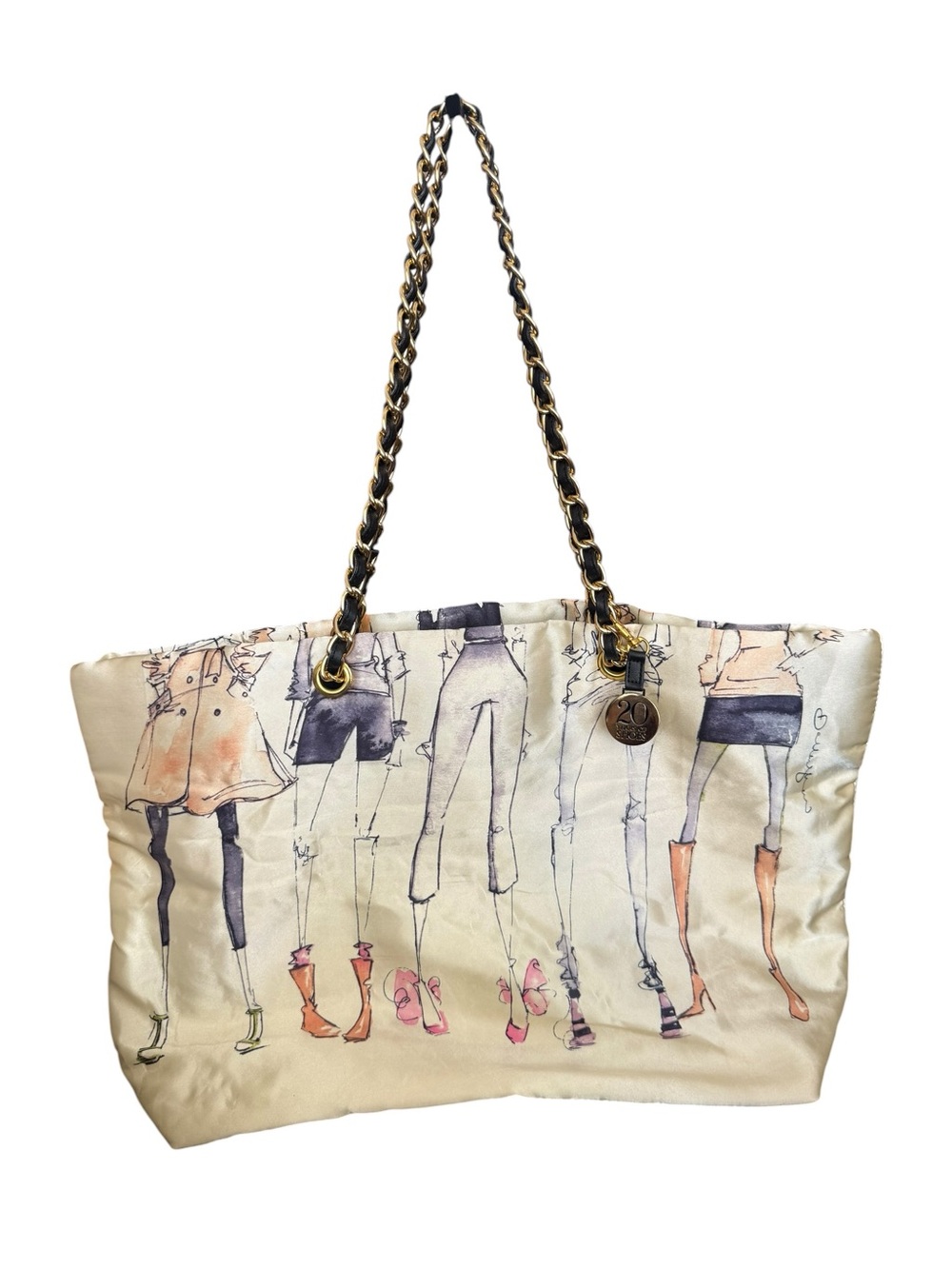 DSW 20 Year Celebration Cream Illustrated Chain-Handle Tote